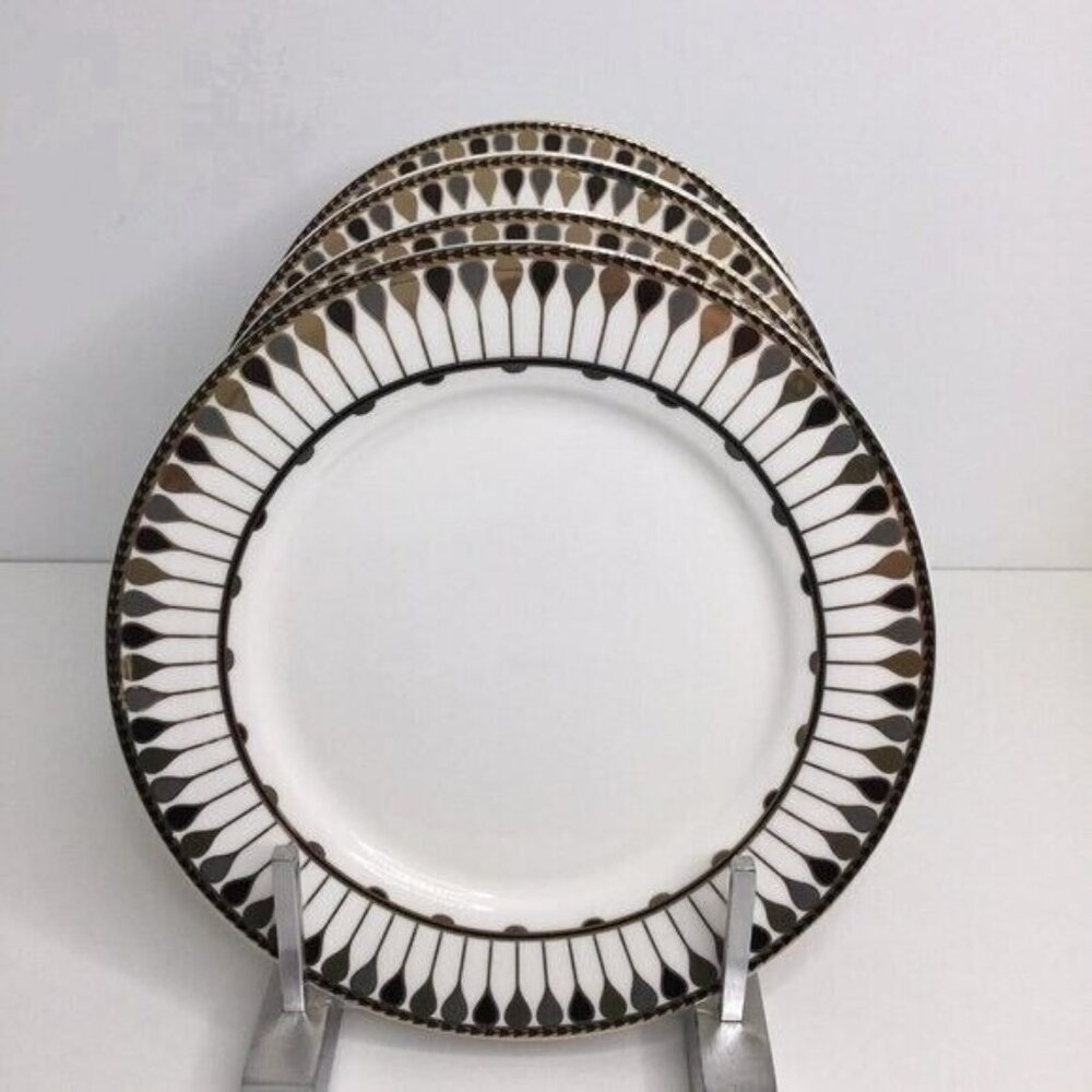 4 Salad Plates Grace Teaware Black, Gray and Gold Geometric Design 8" n…